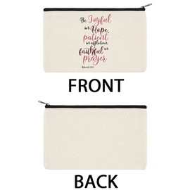 WIRESTER Canvas Zipper Makeup Bag, Cosmetic Pouch, Organizer Case for Women Girl, Multi-Purpose Travel Cosmetic Bag - Christian Quotes Romans 12:12