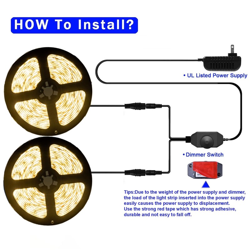 JUNWEN 50ft Warm White Led Strip Lights, 12V Waterproof Flexible