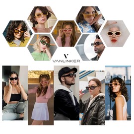 VANLINKER Rectangle Sunglasses for Women Retro Trendy Fashion Glasses Oval Lenses Narrow Thin Square Frame with UV400 Protection VL9624 Green