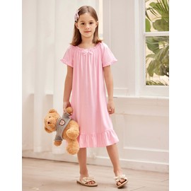 Arshiner Girls Cute Nightgown Short Sleeve Sleep Nightshirt Comfy Pajama Dress Loose Sleepwear Gown (0-Pink, 11-12 Years)