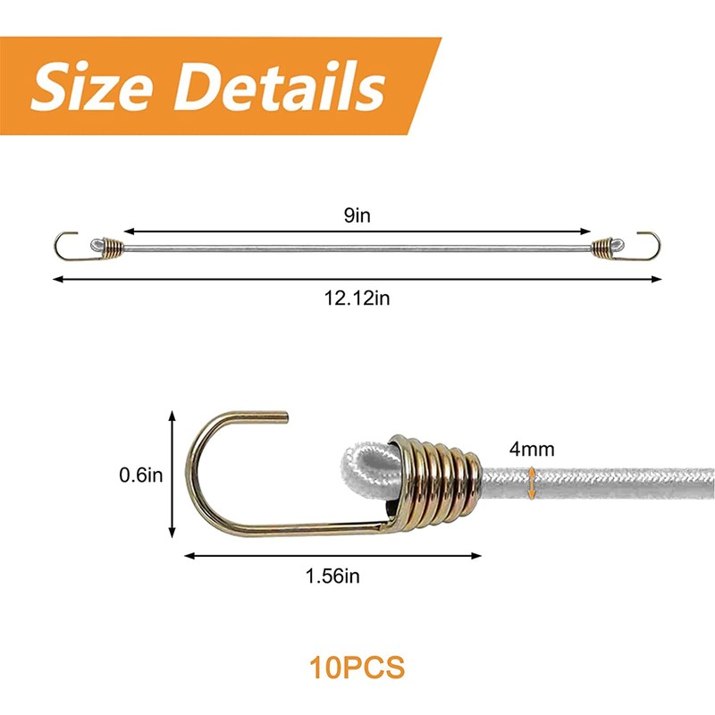 Morobor White Elastic Rope Rubber Strap, 10pcs Mini Bungee Cords