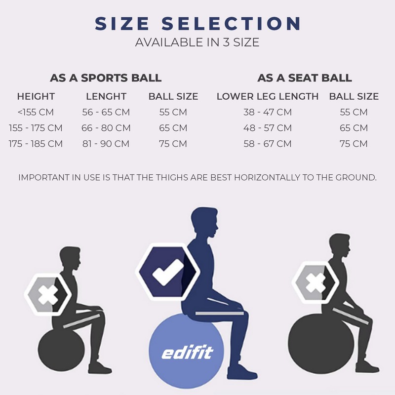 EDIFIT, Exercise Ball, 55, 65 and 75, Pezziball, Including Inflator,