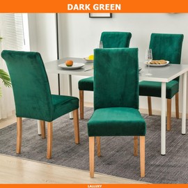Lalluxy Velvet Chair Slipcovers for Dining Room Stretchy Super Soft Parson Chair Seat Covers Chair Protectors for Party Pet Protection (Set of 4 Green)