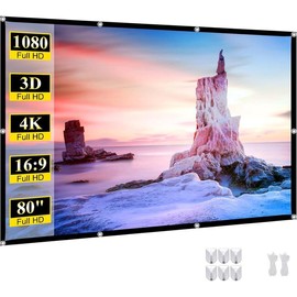 Indoor Projector Screen 80 inch Movie: Foldable Projection Screens 4K HD Hanging Wall Portable Anti-Crease Home Theater - Model: SK-80