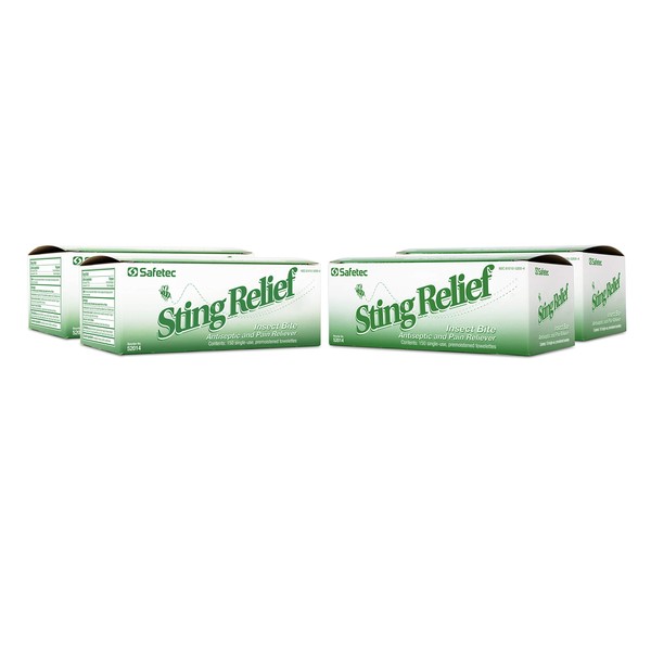 Safetec Sting Relief Wipes 150ct Box (4 Pack of 150ct Wipes - 600 Sting Wipes) for Insect Bites & Stings
