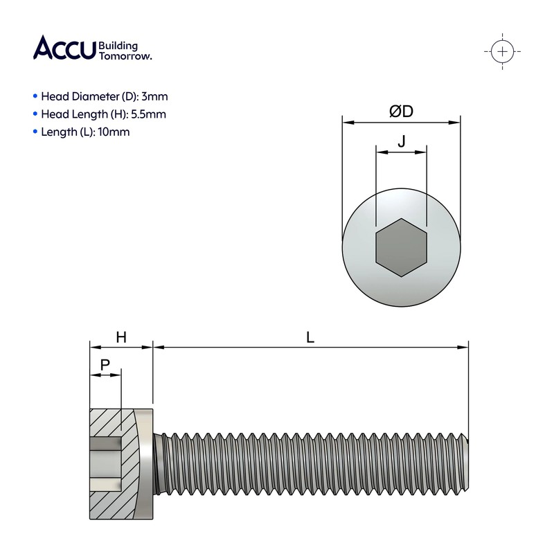 Accu - M3 x 12mm Full Thread Cap Head Screws
