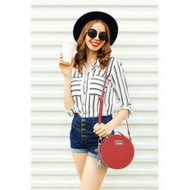 Catwalk Collection Handbags - Women's Round Leather Shoulder Bag - Handbag/Handbag Small - Removable Shoulder Strap - Tiffany - Red