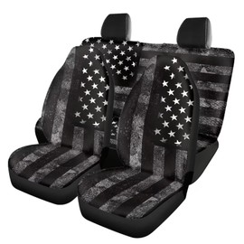 Whosucclay American Flag Car Front Rear Seat Cover Full Set Automotive Seat Cover Universal Car Seat Protector Front and Split Bench Seat Cover for Cars Sedans Suitable for All Reason Black