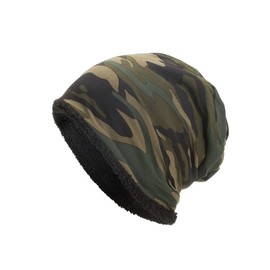Michear Winter Thermal Fleece Camouflage Beanie Hat, Men's Lined Army Camo Outdoor Skull Cap (UK, Alpha, One Size, Green)