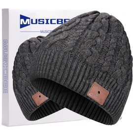MUSICBEE Bluetooth Beanie. Bluetooth V5.2 Wireless Knit Winter Cap, 24 Hour Play time, Built-in Microphone and HD Stereo Speakers(Charcoal)