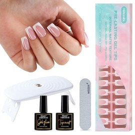 Misssix Uñas francesas profundas, 160 puntas de gel francesas, uñas postizas de gel suaves y cortas, kit de inicio X-BASIC para manicura, 16 tamaños