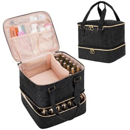 Uross Nail Polish Organizer Bag Holds 54 Bottles Nail Polish & Nail Lamp, Gel Nail Polish Organizers and Storage box for Nail Tech, Nail Kit Supplies Organizer Case-Black