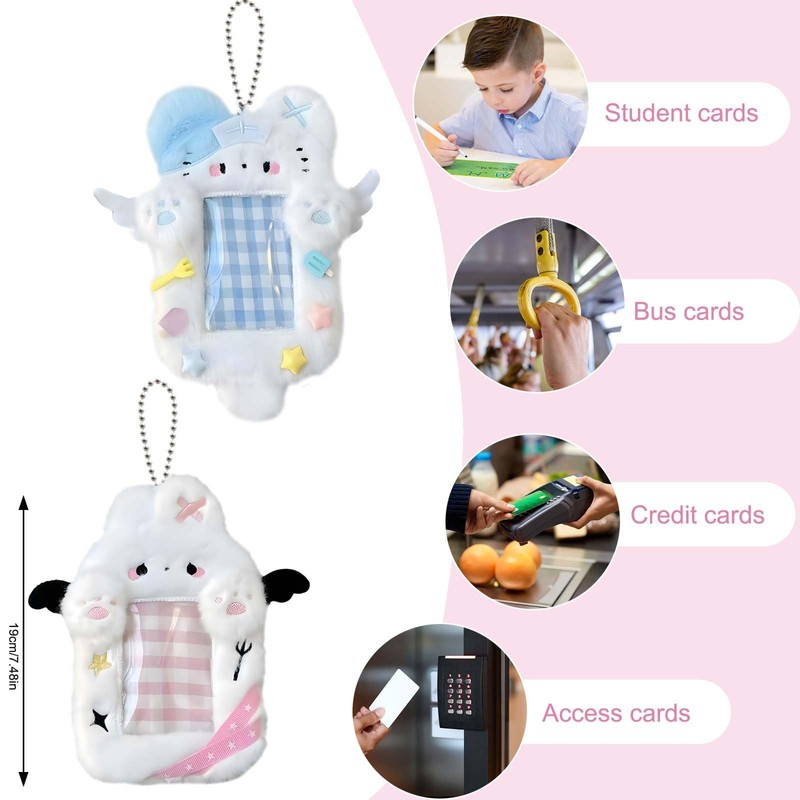 2 Pieces Kitten & Rabbit Plush Badge Holders with Wings
