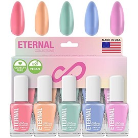 Eternal Colección  Juego de 5 piezas Larga duración, secado rápido, esmalte de uñas de brillo espejo  endurecedor, acabado brillante y brillante  0...