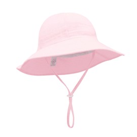 QKURT Infant Baby Bucket Sun Hat, Toddler Sun Protection Hat with Chin Strap, Newborn Cotton Floppy Summer Outdoor Beach Cap, Adjustable, Breathable, for 6-24 Months Boys Girls Pink