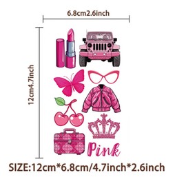 Pink Girl Temporary Tattoos for Kids - 10 Sheets Birthday Party Favors Decorations Supplies Cute Y2k Metallic Iridescent Flash Cartoon Fake Tattoo Stickers for Girls Boys School Rewards Gifts (Pink)