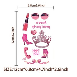 10 Sheets Pink Party Girl Temporary Tattoos Stickers for Kids Temporary Tattoos Stickers Cute Birthday Themed Party Supplies Decoration Favors Cartoon Sticker for Kids Teens (Girl)
