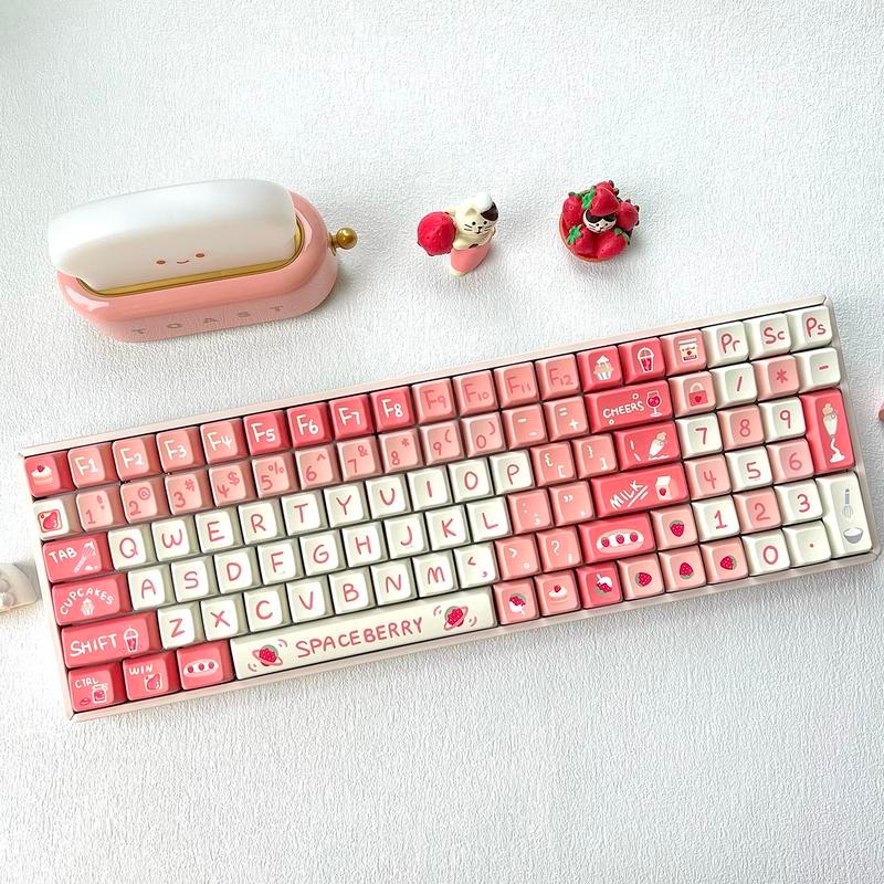 Sweet Strawberry Keycap Set, MDA Profile, PBT, Cherry MX Stem,