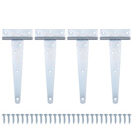 M METERXITY 4-Pack Iron T-Strap Shed Door Hinges, 10 Inch Barn Door Gate Hinges, Tee Hinge Wrought Hardware with Screws for Wooden Fences/Yard/Barn Door [White]