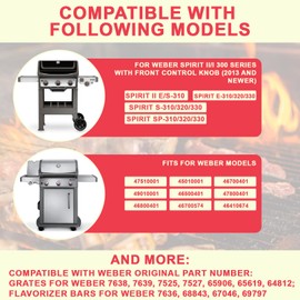 Spirit E-310 Grill Parts 7638 Grill Grates 7636 Flavorizer Bars for Weber Spirit 300 Series Grills S-330 E-320 E-330 S-310 SP-310 Grill GS4 Spirit 2 E310 S-310 Replacement Parts (Front Mount Controls)