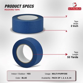 STADEA 2 Inches Wide Blue Painters Tape Masking Tape for Painting, Labeling Multi Surface Residue-Free for Indoor and Outdoor 55 Yard Long High Performance Roll - Pack of 6