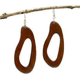 ꧁ SEHR GROSSE OHRRINGE BRAUNES HOLZ & TROPFEN NATURHOLZ OHRRINGE MIT LOCH ꧂ goldene Haken Ohrringe
