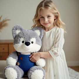 Riverwar Big Husky Dog Stuffed Animal,Cute Large Plush Toy with Clothes,18" Soft Gift for Babies, Boys, Girls,Girlfriend on Christmas, Valentine's Day