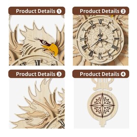 3D Puzzles for Adults, AA Battery Clock Wooden Kits - Hawk Clock，Wooden Puzzle Clock DIY Model Kits Brain Teaser Toys Decorative Wall Clocks for Year Old 15+ Teens and Adults