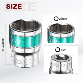 HARFINGTON 6pcs 1/2" Drive 6 Points Socket 22mm Metric Shallow Impact Socket CR-V Steel Flip Socket Spindle Axle Nut Impact Socket for Home Auto Hex Nuts Bolts Repair, Silver Green