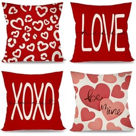 Valentines Day Pillow Covers 18x18 Set of 4 for Valentines Day Decor Heart Love Here XOXO Sweet Valentine Throw Pillows Covers Decorative Cushion Cases Sofa Couch Valentine Decorations