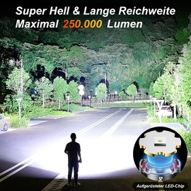 daphomeu Taschenlampe Led Aufladbar, 2er-Pack 250000 Lumen Led Taschenlampe Extrem Hell, Metall Taktische Taschenlampe mit 5 Modi & Zoomable & Batterieanzeige für Camping Wandern NotfäLle