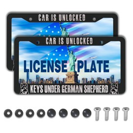 Front License Plate Bracket Black and White License Plate Frames Car is Unlocked Keys Under German Shepherd Universal Aluminum Car Accessory 2 Pack with Screw Covers Set