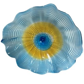Zonsbin Hand Blown Art Glass Wall Decor, Flower Shaped Murano Glass Wall Decoration Platters for Kitchen, Staircase, Living Room, Entry, Hallway 12 Inch Diameter, ZSD-B