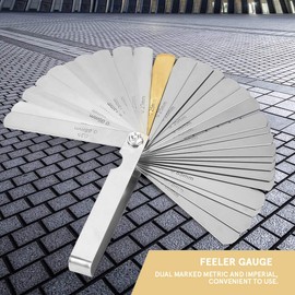 Stainless Steel Feeler Gauge Double Marked Metric Imperial Gap Measuring Tool Filler Gauge Valve Adjustment Tool Measuring Gap Width Thickness(0.04-0.88 mm, 32 Blades)
