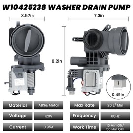 W10425238 W10605427 Washer Drain Pump Compatible with Whirl-pool, May-tag, Ama-na, Cros-ley Washers Replace W10605427, W10799064, W10799065, W10903216, W10918044 by Fetechmate