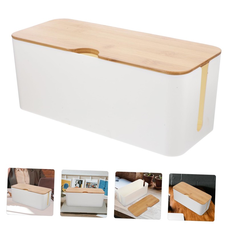 KOMBIUDA Bamboo Cord Organizer Box with Lid Capacity Cable Management