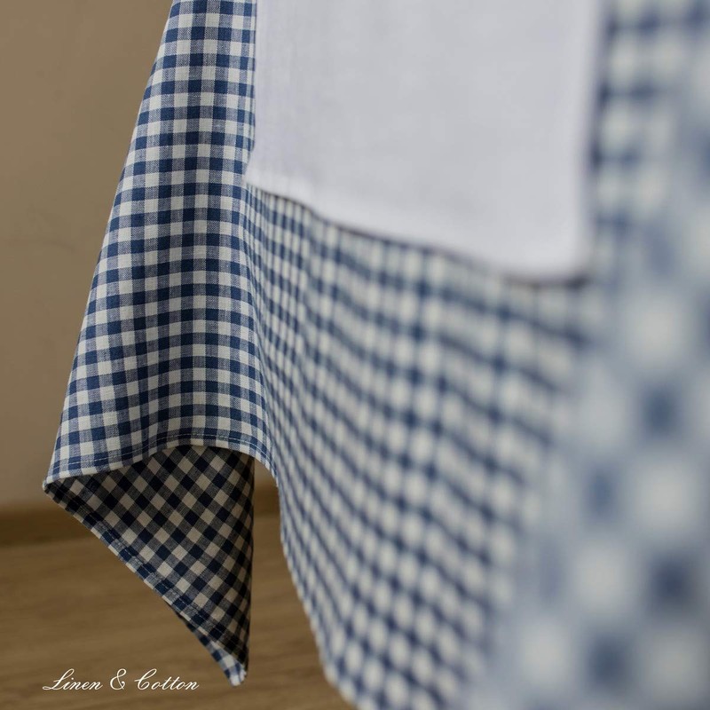 Linen & Cotton Gingham Tablecloth Estella - 100% Linen, White