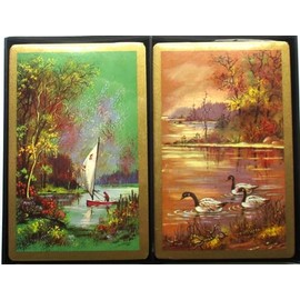 Generic Vintage Ducks on Lake and Sailboat on Lake 2 Decks of Playing Cards in Plastic Case