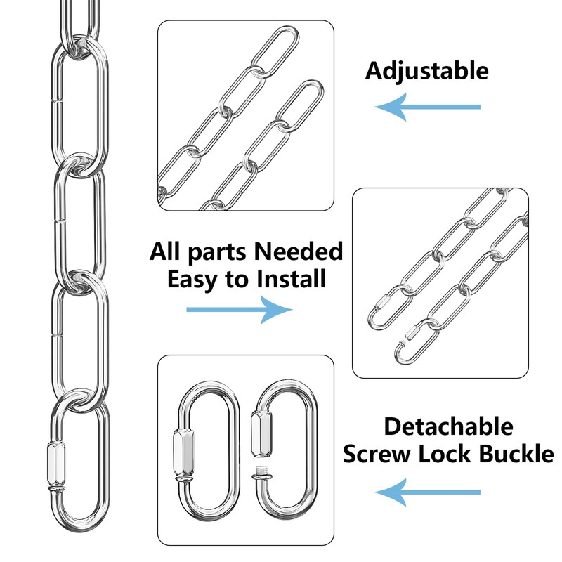 garini 3 Feet Industrial Silver Light Fixture Chain, Metal Pendant