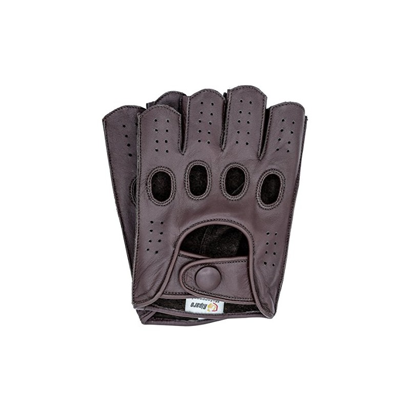 Riparo Women Genuine Leather Reverse Stitched Half-Finger Fingerless Driving Motorcycle