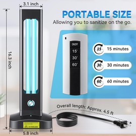 Qualirey Ultraviolet Lamp, 55W UV Light with Ozone Purifier for Room, UVC Disinfection Lamp with 3 Step Timing Remote Control, Blue Light, Purification for Bathroom Bedroom Toilet