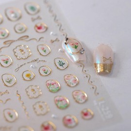 5D Embossed Flower Nail Art Stickers Cute Tulip Irregular Frame Gold Bow Hollow Designs Self Adhesive Nail Decals Bronzing Nail Sticker with Pearl Charms for Women DIY Nails Art Accessories