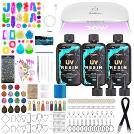 Suzzam UV Resin Jewelry Making Kit, 300g Crystal Clear UV Resin Kit with Molds, 30w & 22 Lamp Beads UV Resin Light Large for Craft Making Earrings, Necklaces, Keychains
