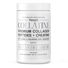 Vezzyl - Collatine - Premium Collagen Peptides + Creatine with Vitamin C, Hyaluronic Acid and Magnesium for Skin, Hair, Nails, Bone & Joint, Muscle, Immune and Cognitive Aid (1.1 LB (500 G/17.6 OZ)