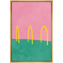 Ashbrook Framed Canvas Print Wall Art Geometric Arches on Green and Pink Color Field Abstract Shapes Illustrations Modern Bohemian Colorful Ultra for Living Room, Bedroom, Office - 24"x36" NATURAL