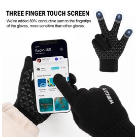 Wmcaps Winter Knit Gloves Warm Full Fingers Men Women with Upgraded Touch Screen - Anti-Slip Glove Fleece Lined, Running Cycling Walking Riding Driving Gloves (Large, Black)