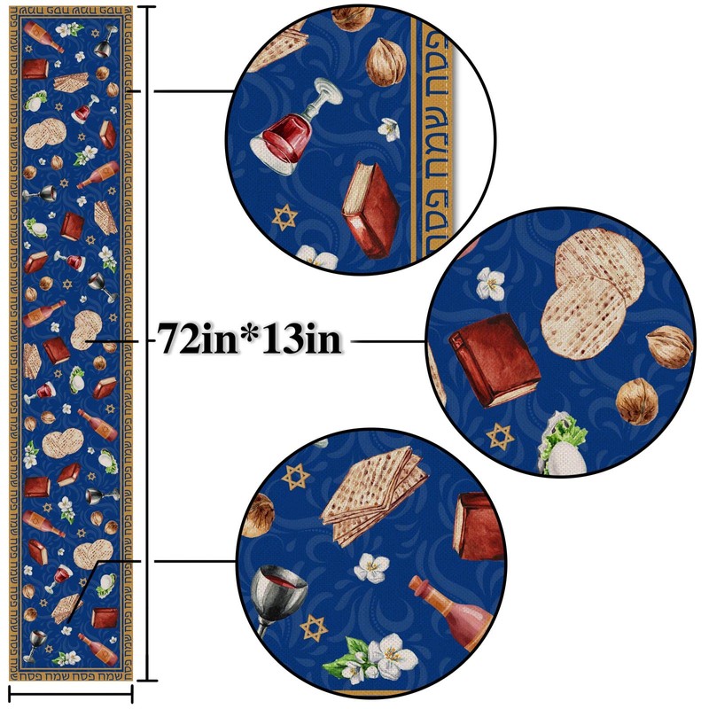 Nepnuser Linen Passover Table Runner Pesach Jewish Seder Matzo Home