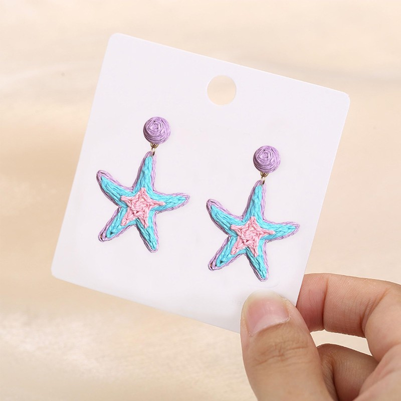 Anmpab Boho Raffia Starfish Earrings Raffia Straw Wrapped Starfish Drop
