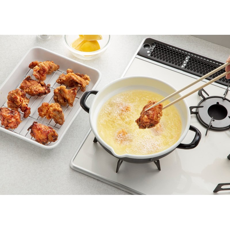 Takagi Metal HT-24BW Easy to Wash Tempura Pot, Enameled Glass