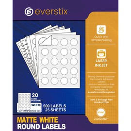 Round Labels, 1.5" Diameter, 500 Matte White Printable Labels, Laser/Inkjet Printable Tags